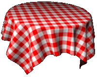 draped tablecloth.